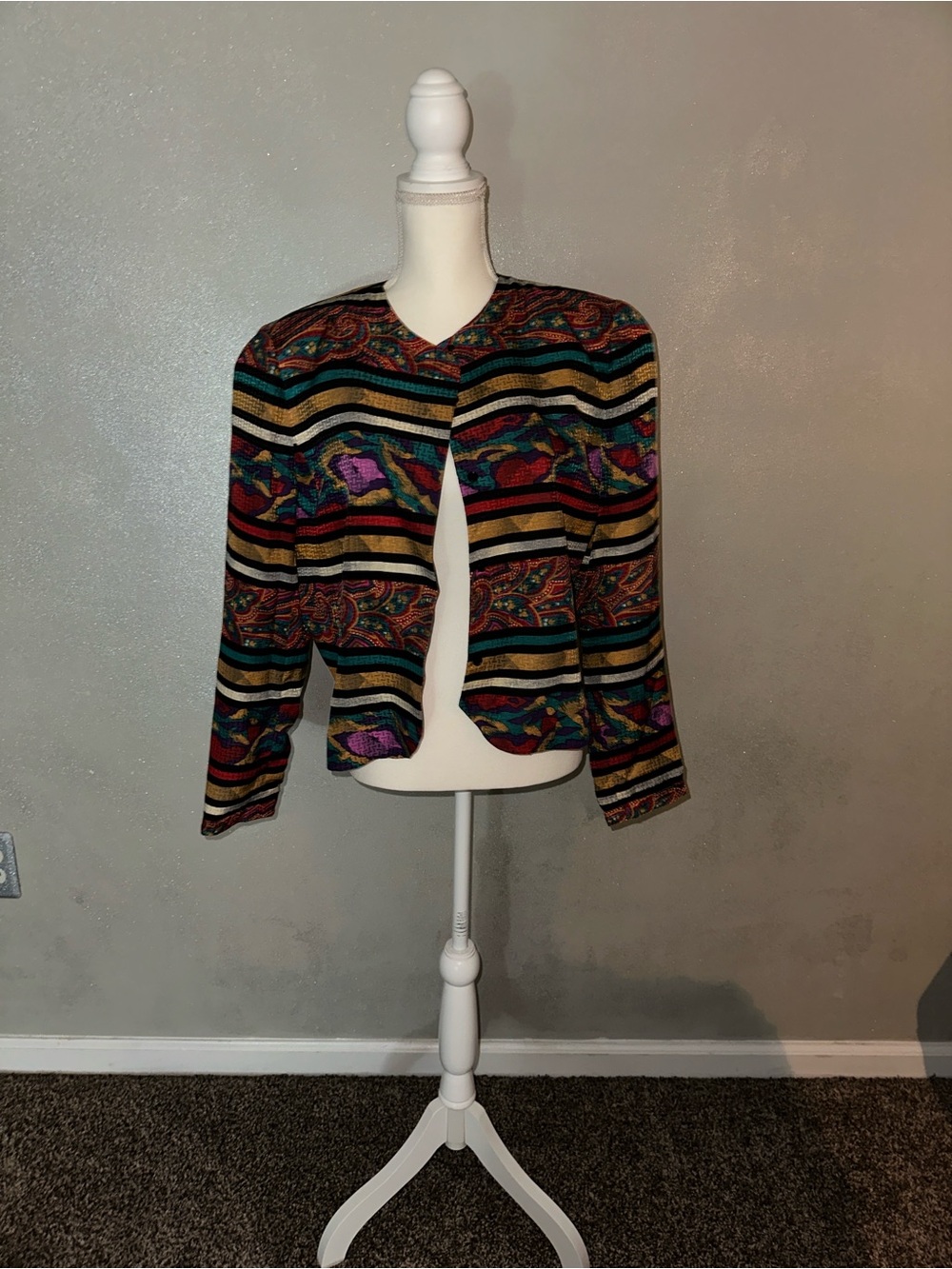 Multi-Color Striped Paisley Open-Front Blazer Jacket